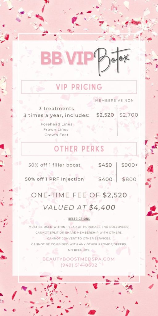 BB VIP Botox Pricing template | Beauty Boost Med Spa in Newport Beach, CA