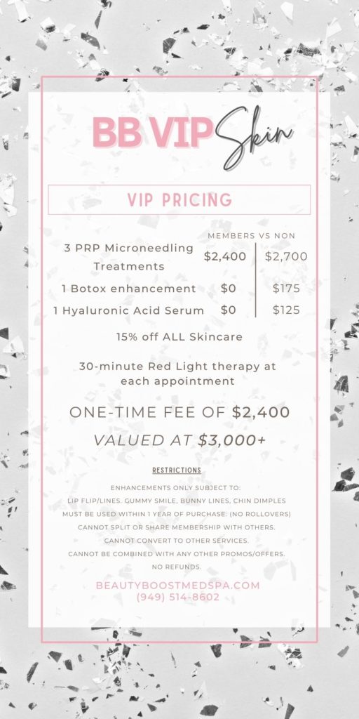 BB VIP Skin Pricing template | Beauty Boost Med Spa in Newport Beach, CA